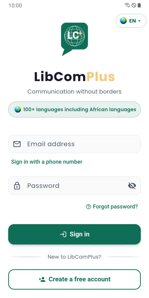 Sign-in screen: email or phone number, password, Sign in button