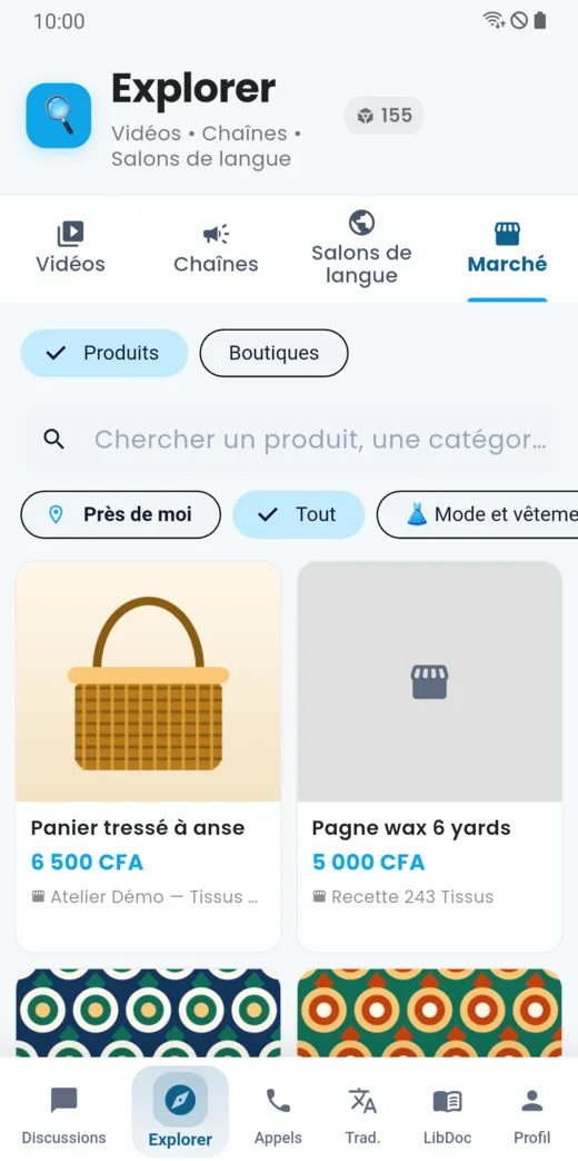 Marché : produits et boutiques