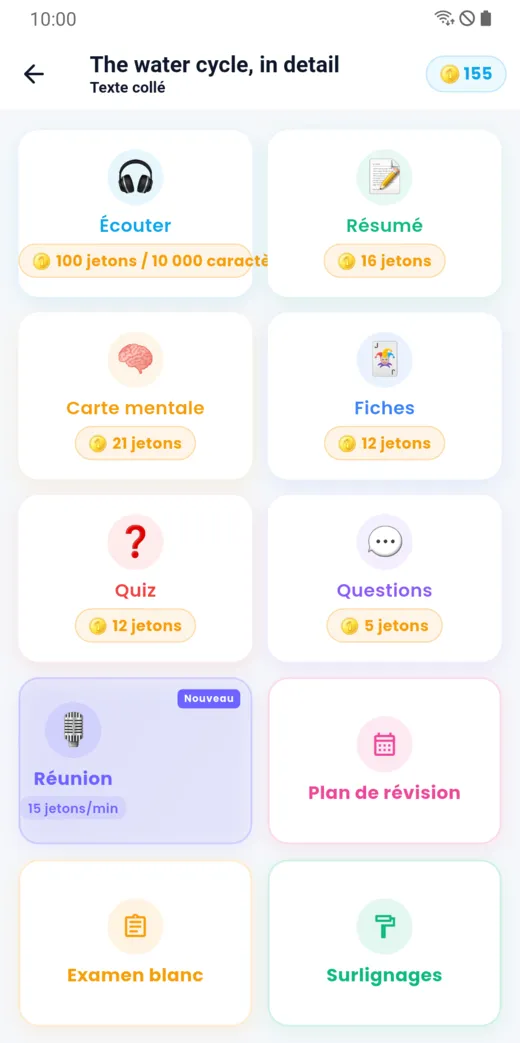 Outils d’un document LibDoc : écouter, résumé, carte mentale, fiches, quiz, questions