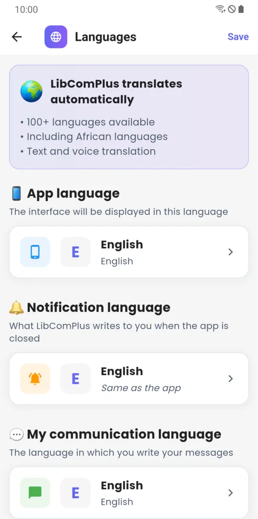 Language settings: app, notification and communication language