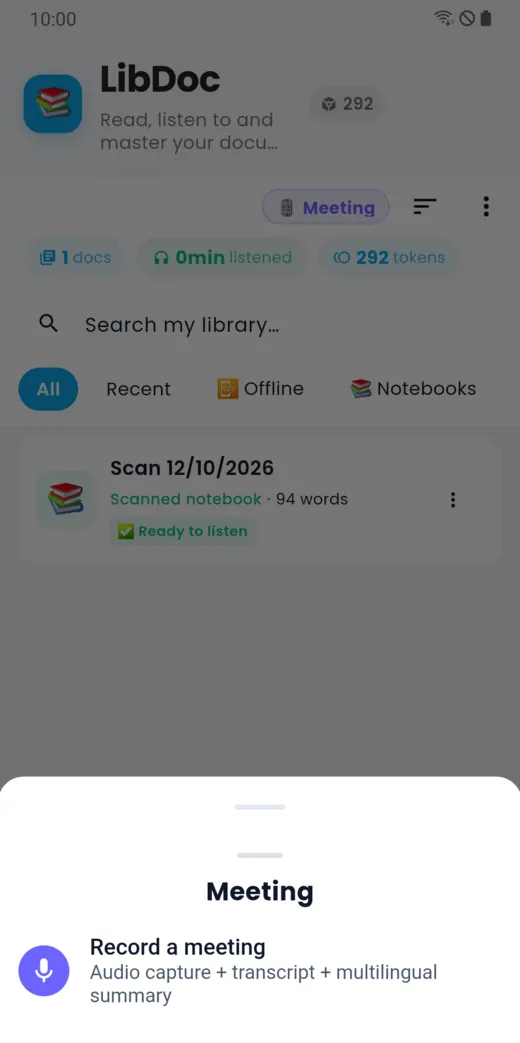 LibDoc menu for recording a meeting
