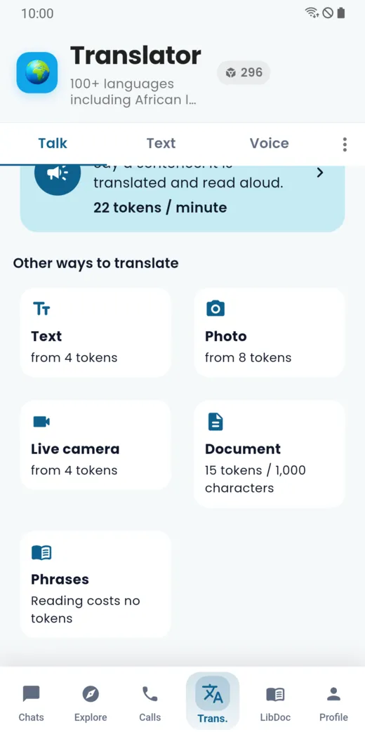 Other ways to translate: text, photo, live camera, document, phrases