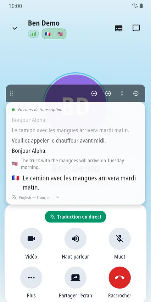A translated call with subtitles in the reader’s language